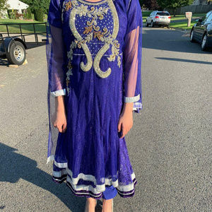 Electric Blue Anarkali with dupatta and Chori daar